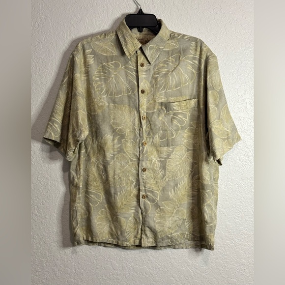 Caribbean Silk Blend Tropical Leaf Print Short Sleeve Shirt Mens Size M - Picture 1 of 11